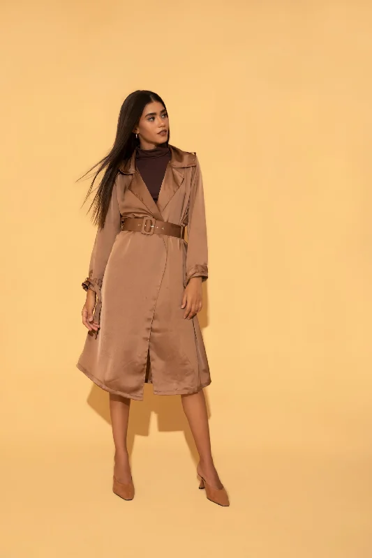 Brown Summer Trench Classic Plaid Wool Trench