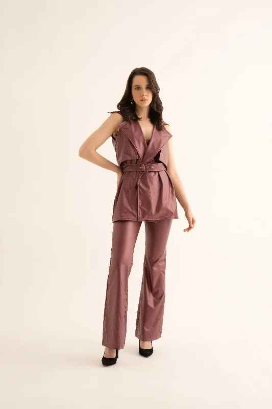 Cherry Red Sleeveless Trench Warm Wool Blend Trench