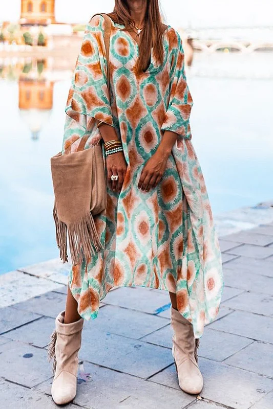 WOMEN BOHEMIAN PARINTING OVERSIZED SHAWL DRESS Fashionable Silk Shawl Wrap