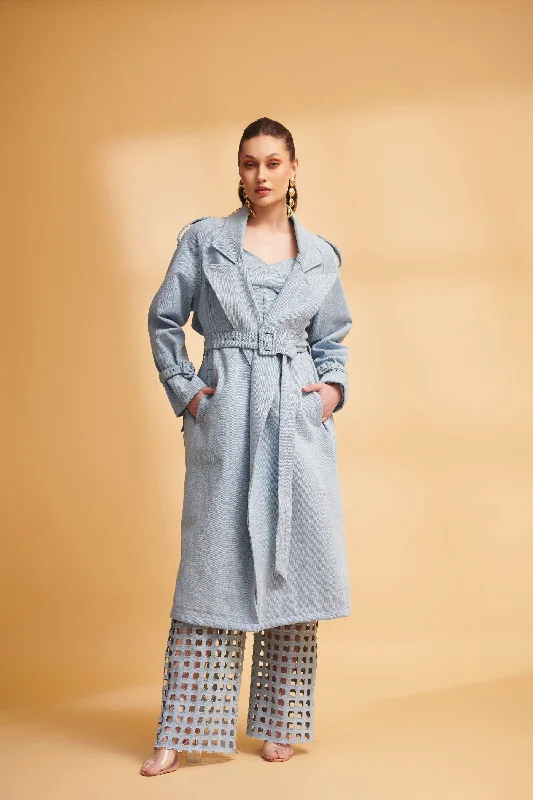 ETHER Denim Trench Sophisticated Long Trench Jacket