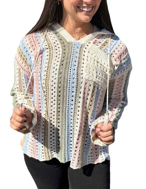 Fall Feelings Crochet Hooded Top In Multi Hoodie with Lace Feminine Delicate