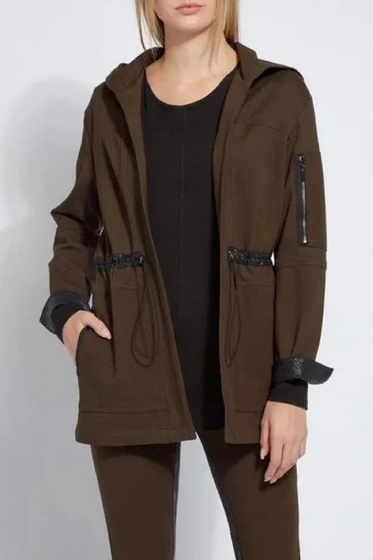 Hibernation Hooded Parka In Brown Hoodie with Stripes Bold Sporty