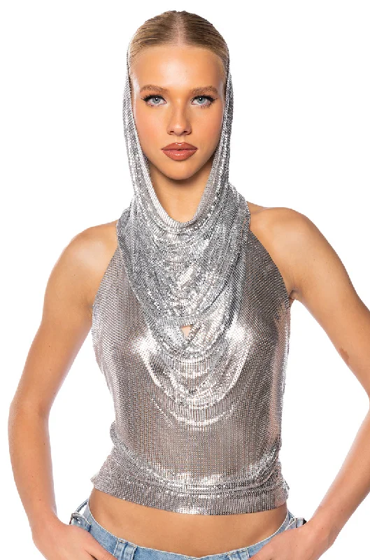 IN MY MIND HOODED CHAINMAIL TOP Hoodie with Applique Textured Unique