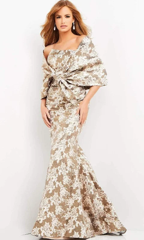 Jovani - 06760 Shawl Draped Floral Mermaid Dress Comfortable Pashmina Shawl