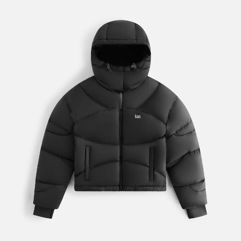Kith Women Corey Hooded Nylon Puffer - Black Hoodie with Bell Sleeves Flared Feminine Kith Women Corey Hooded Nylon Puffer - Black Hoodie with Bell Sleeves Flared Feminine