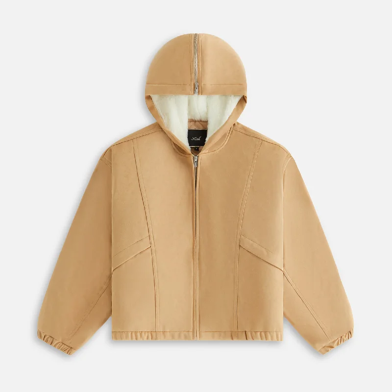Kith Women Nylas Microsuede Zip Hooded Bomber - Birch Hoodie with Relaxed Fit Easy Casual Kith Women Nylas Microsuede Zip Hooded Bomber - Birch Hoodie with Relaxed Fit Easy Casual