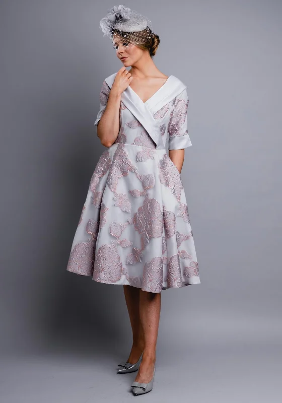 Lizabella Shawl Collar Floral Print Flared Dress, Grey Classic Knit Shawl Wrap