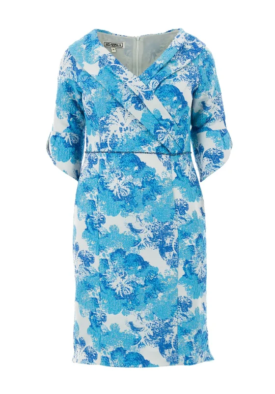 Lizabella Shawl Collar Jacquard Dip Hem Dress, Royal Blue Fashionable Embroidered Shawl Lizabella Shawl Collar Jacquard Dip Hem Dress, Royal Blue Fashionable Embroidered Shawl