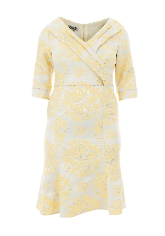 Lizabella Shawl Collar Jacquard Peplum Flare Dress, Yellow Multi Soft Cotton Shawl Cape Lizabella Shawl Collar Jacquard Peplum Flare Dress, Yellow Multi Soft Cotton Shawl Cape
