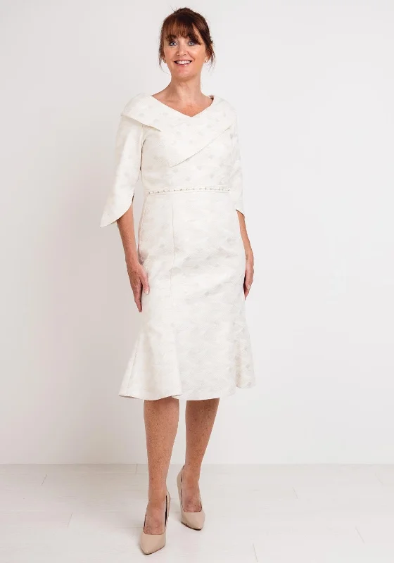 Lizabella Shawl Collar Metallic Print Dress, Gold Cozy Wool Shawl Poncho