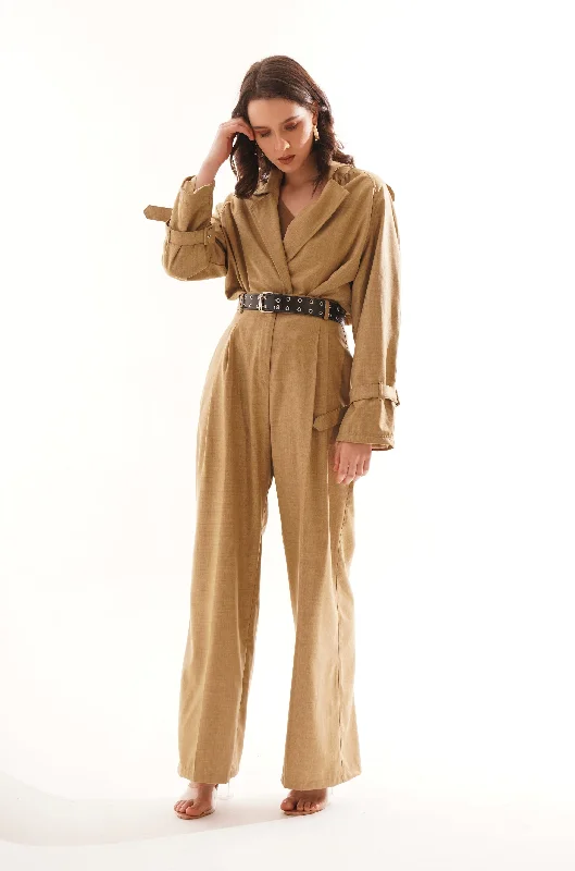 Oversized Khaki Suiting Crop Trench Stylish Sleeveless Trench Coat