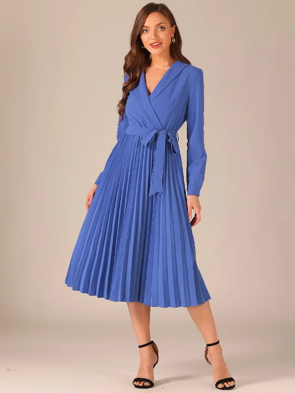 Pleated Shawl Collar Long Sleeves Belted Midi Dress Warm Cashmere Shawl Scarf