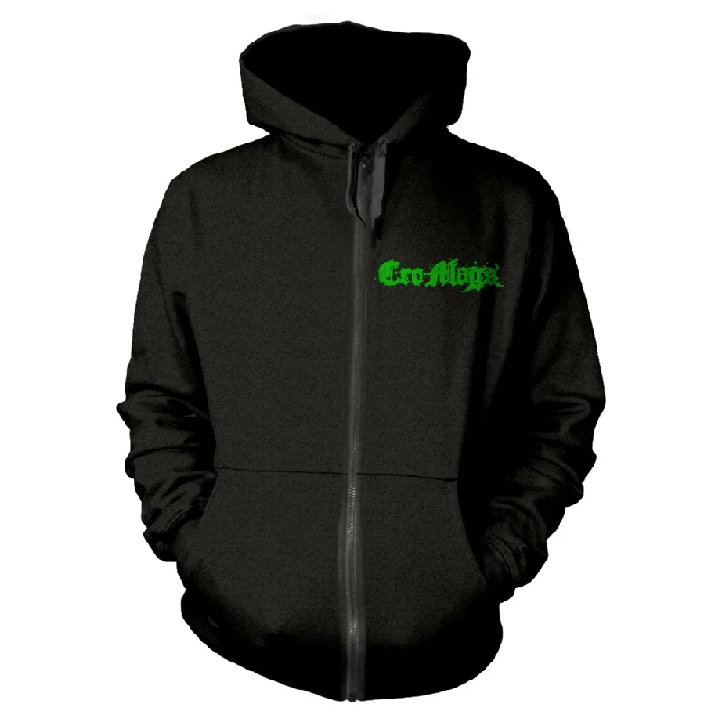Cro-Mags Unisex Hooded Top: Green Logo (back print) Hoodie with Button Classic Timeless Cro-Mags Unisex Hooded Top: Green Logo (back print) Hoodie with Button Classic Timeless