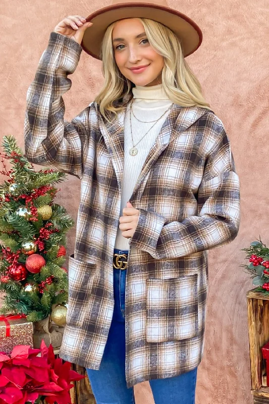 Plaid Open Front Hooded Shacket Hoodie with Tie-Dye Psychedelic Retro