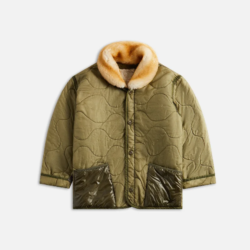 R-13 Refurbished Liner With Shearling Shawl Collar - Olive Elegant Velvet Shawl Wrap R-13 Refurbished Liner With Shearling Shawl Collar - Olive Elegant Velvet Shawl Wrap