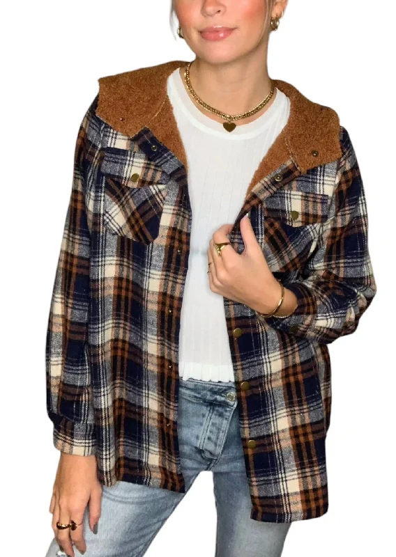 Sherpa Lined Hooded Shacket In Dark Blue Hoodie with Earth Tones Natural Calm