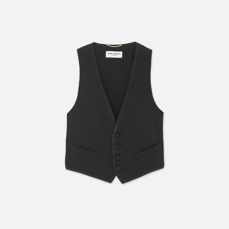 Saint Laurent Waistcoat - Black Casual Hooded Waistcoat Jacket