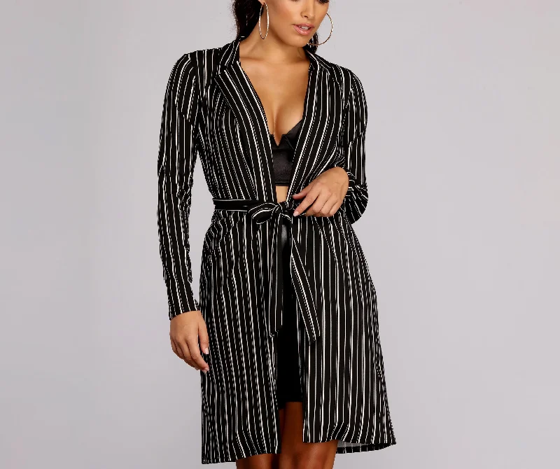 Sophisticated In Striped Trench Coat Stylish Wool Blend Trench Coat