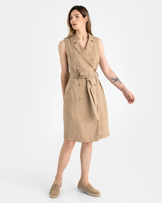 Trench linen dress LISBON in Wheat Casual Oversized Trench Coat
