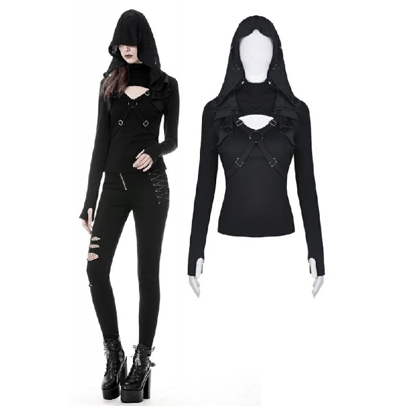 Women's Punk Cross Connection Front Hooded Tops Hoodie with Color Block Contrast Stylish Women's Punk Cross Connection Front Hooded Tops Hoodie with Color Block Contrast Stylish