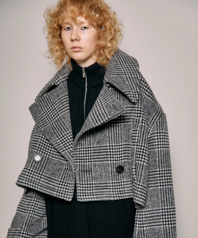 【SALE】Cropped Peacoat Tie-Waist Belted Drawstring