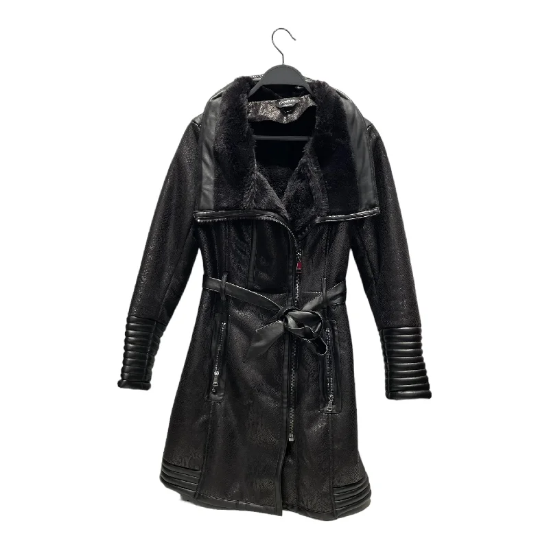 Bebe/Trench Coat/XS/Leather/BLK/ Warm Plaid Wool Trench