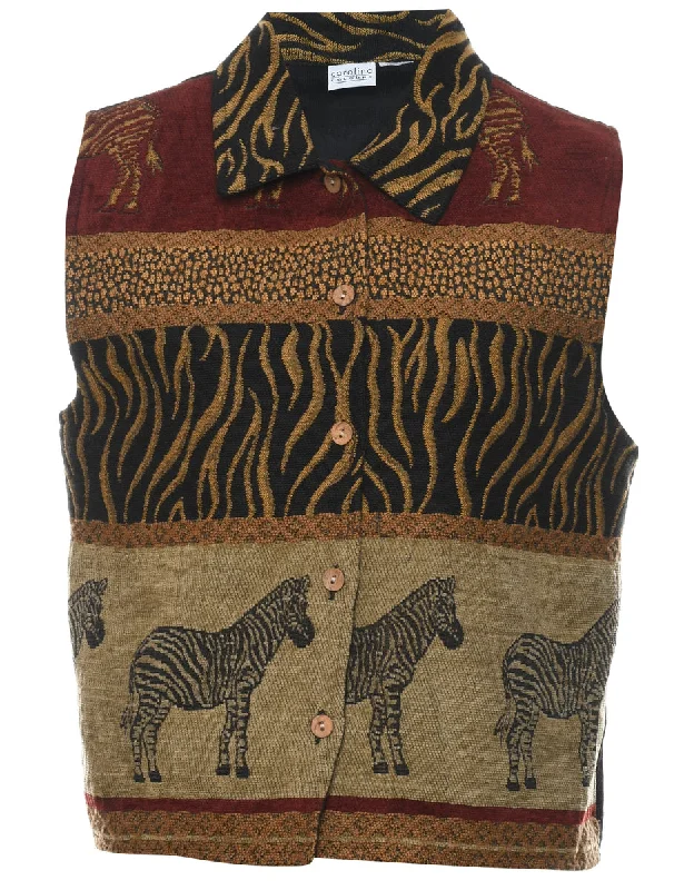 Animal Print Waistcoat - L Comfortable Fleece Waistcoat Jacket