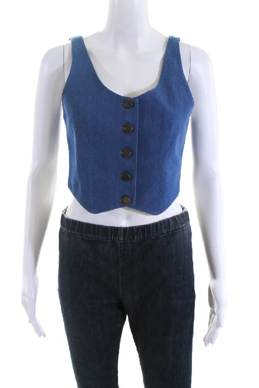 Aya Muse Womens Cosa Scoop Neck Button Up Denim Waistcoat Vest Blue Classic Black Waistcoat Vest Aya Muse Womens Cosa Scoop Neck Button Up Denim Waistcoat Vest Blue Classic Black Waistcoat Vest