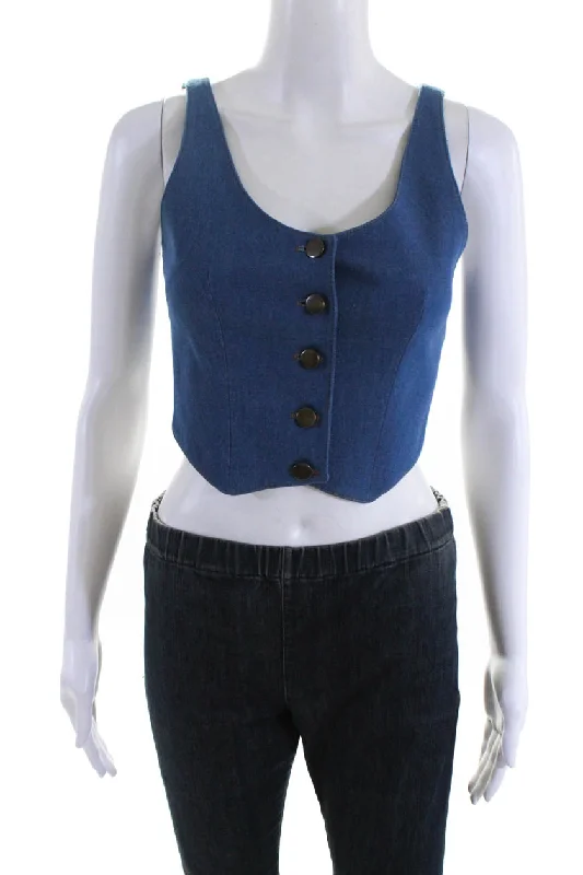 Aya Muse Womens Cosa Scoop Neck Button Up Denim Waistcoat Vest Blue Comfortable Fleece Waistcoat Jacket Aya Muse Womens Cosa Scoop Neck Button Up Denim Waistcoat Vest Blue Comfortable Fleece Waistcoat Jacket