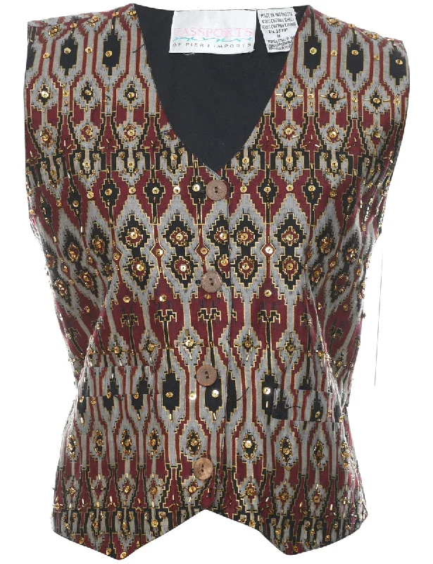 Aztec Print Waistcoat - S Fashionable Sleeveless Waistcoat Vest
