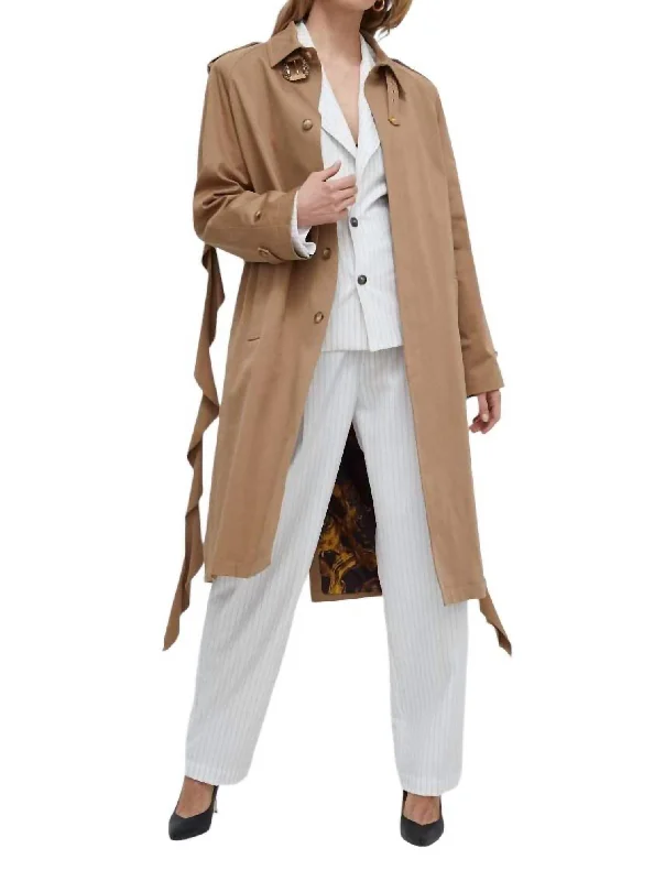 Baroque Buckle Ruffled Trench Coat In Acacia Modern Long Sleeve Trench