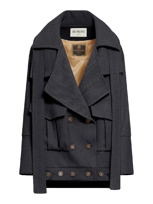 asymmetric coat in herringbone fabric Pockets Sleeves Lining