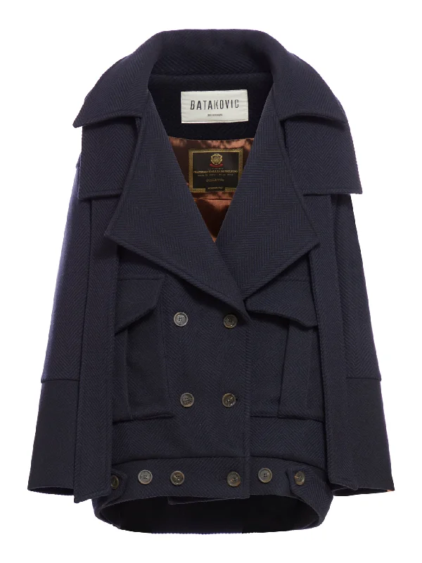 asymmetric coat in herringbone fabric Tie-Waist Belted Drawstring