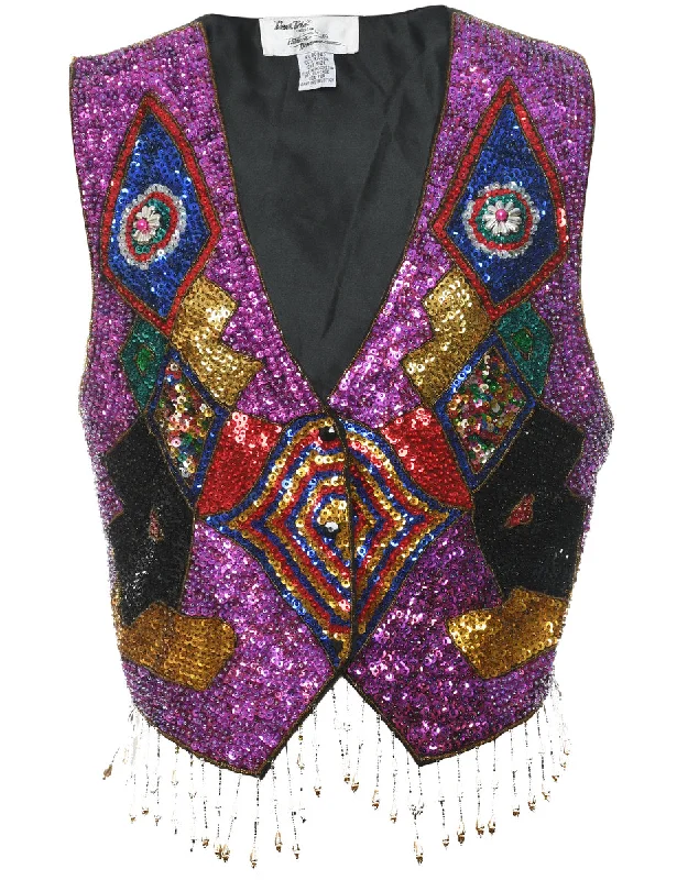 Beaded Waistcoat - L Comfortable Knitted Waistcoat Vest