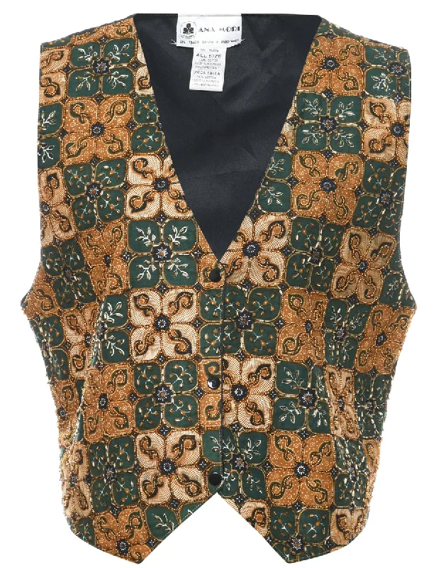Beaded Waistcoat - L Trendy Faux Fur Waistcoat