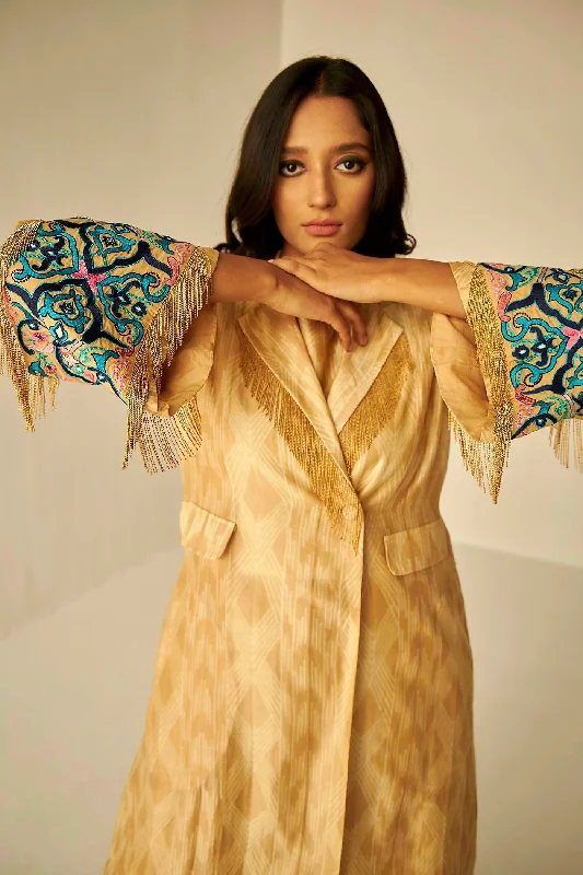 Beige Gold- The Rehmat Trench Casual Button Trench Coat