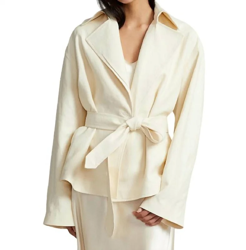 Belted Hemp Trench Coat In Ecru Casual Trench Coat for Women