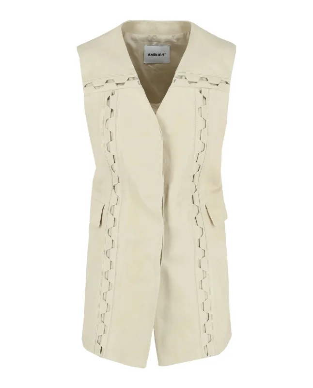 AMBUSH Womens Lace Up Leather Vest Classic Double-Breasted Vest