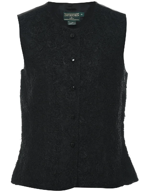 Black 1990s Embroidered Waistcoat - M Fashionable Plaid Waistcoat