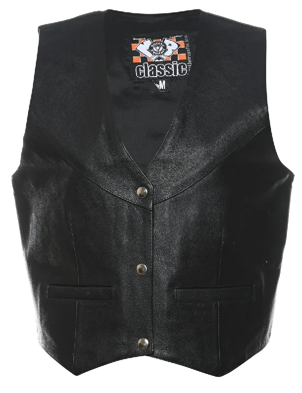 Black Leather Waistcoat - M Stylish Padded Waistcoat Jacket