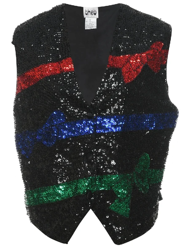 Black Sequined Waistcoat - M Fashionable Wool Waistcoat Jacket