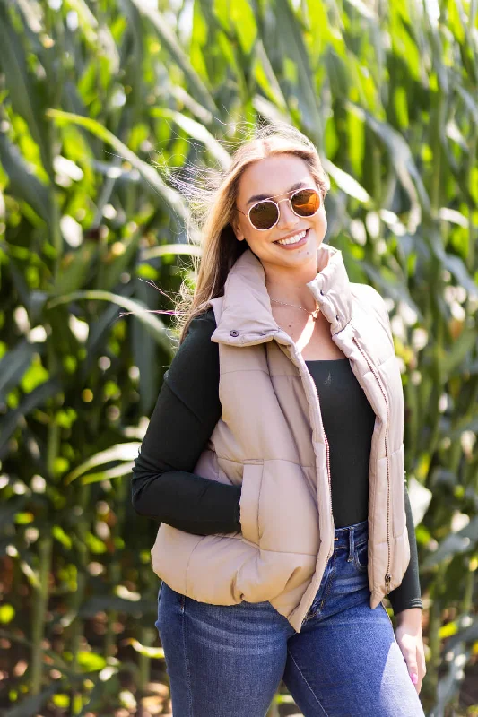 Blu Pepper Puffer Vest for Women in Mocha | CR2170-MOCHA Quilted Hooded Vest