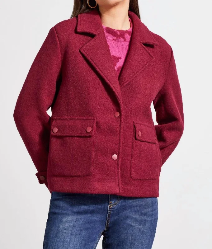Boiled Wool Peacoat In Port Collared Crew Neck Turtle Neck