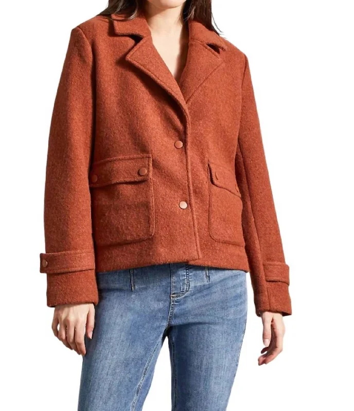 Boiled Wool Peacoat With Side Pockets In Marsala Three-Quarter Sleeve Elbow Sleeve Wrist Sleeve Boiled Wool Peacoat With Side Pockets In Marsala Three-Quarter Sleeve Elbow Sleeve Wrist Sleeve