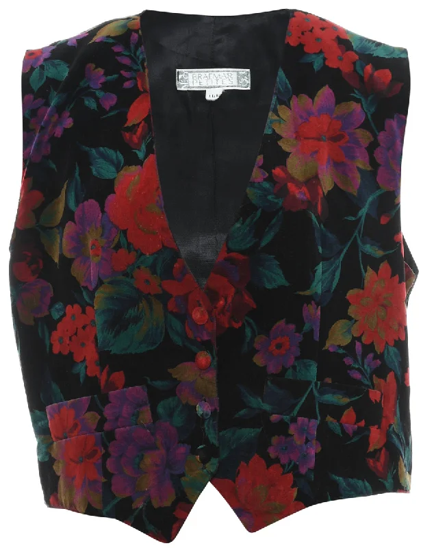 Braemar Velvet Front Floral Pattern Waistcoat - L Classic Longline Waistcoat Vest