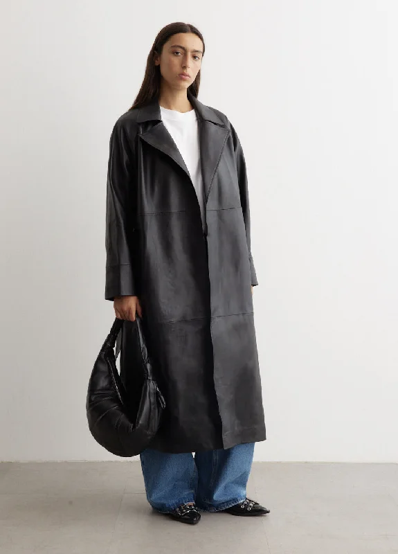 Bridges Leather Trench Coat Casual Belted Wool Trench