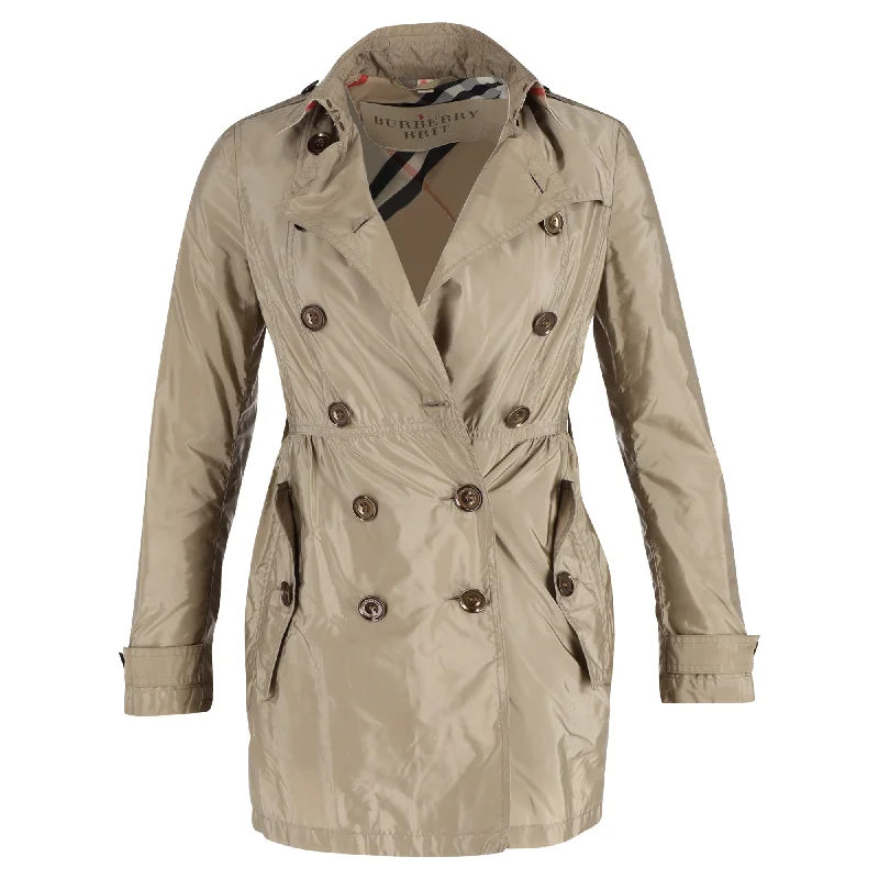 Burberry Brit Rain Trench Coat in Brown Polyester Comfortable Double-Breasted Trench