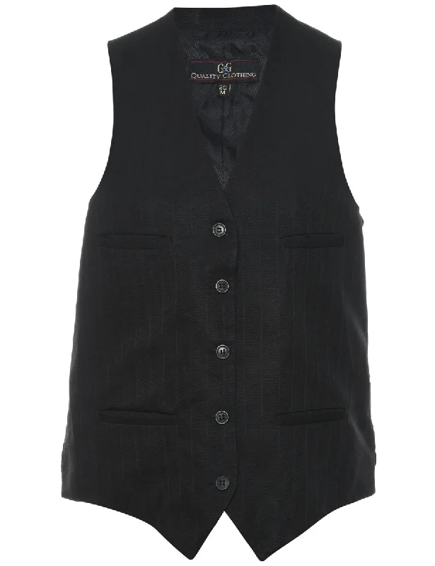 Button Front Black Waistcoat - M Stylish Button-Up Waistcoat Jacket