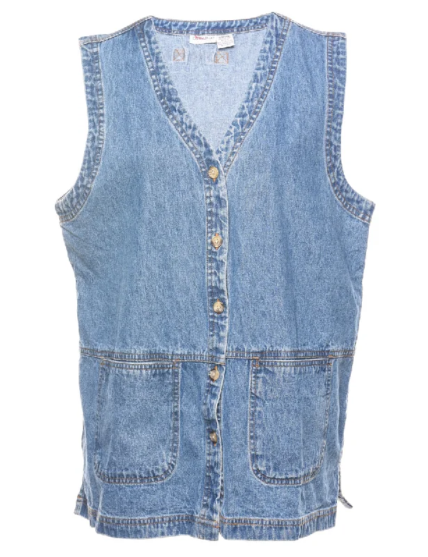 Cabin Creek 1990s Light Wash Denim Waistcoat  - L Trendy Hooded Waistcoat Jacket