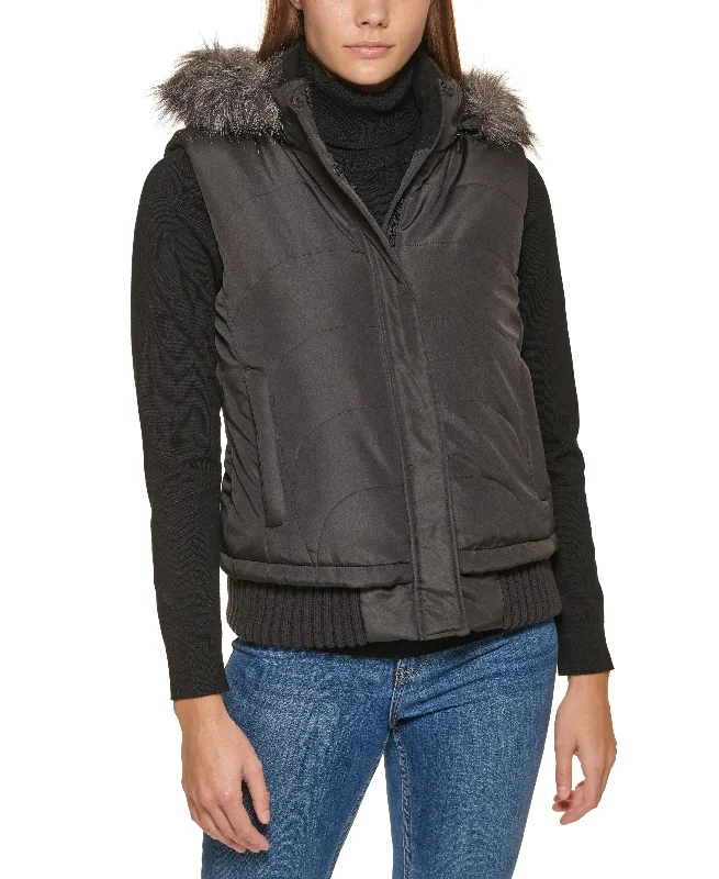 Calvin Klein Furry Trimmed Hooded Puffer Vest Urban Chic Vest